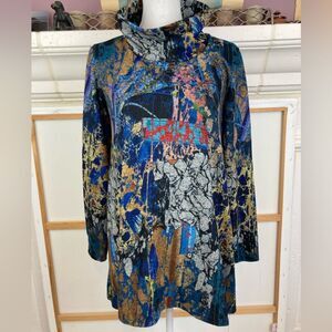 80s True Vintage Colorful Abstract Long Sleeve Tunic w/ cowl neck oversized